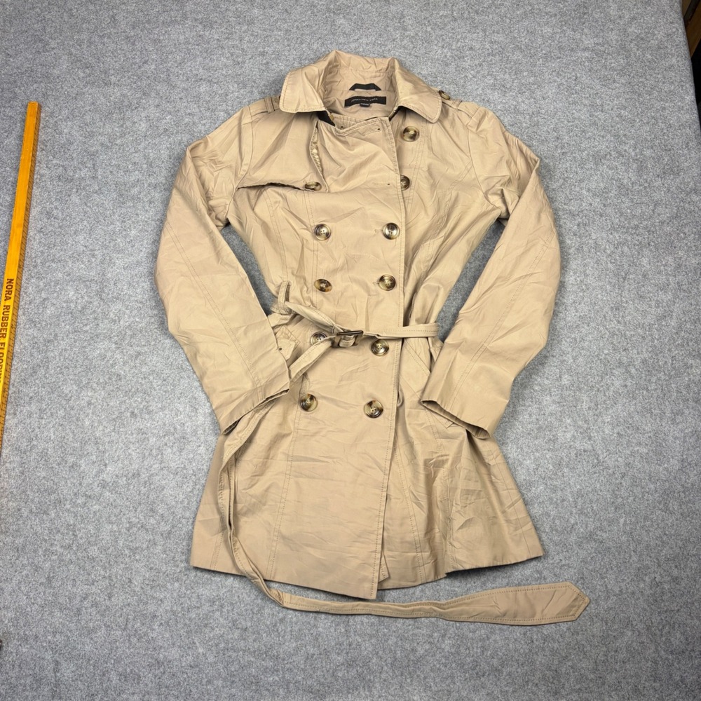 Jones New York Tan Khaki Double Breasted Trench Coat Belted Womens Small